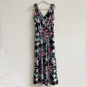 Tommy Bahama Jumpsuit Womens M Floral Black Excellent Tropical Floral Wide Leg S